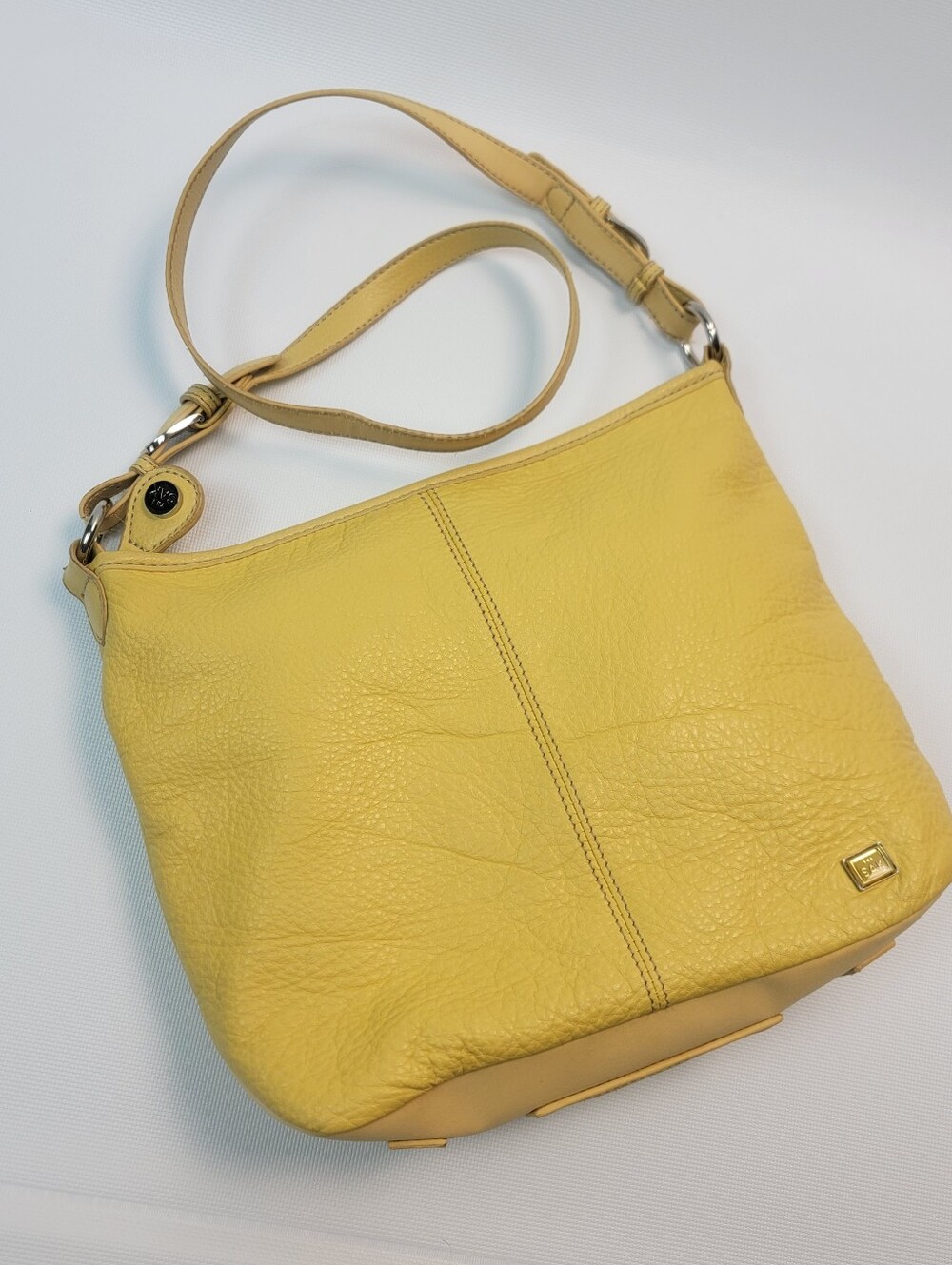 The Sak Cross Body Shoulder Yellow Soft Leather Purse Strap Modern Cut Bag 11x9"